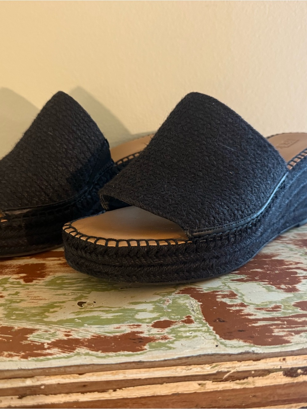Nordstrom Black Espadrille Wedge Slide Sandals